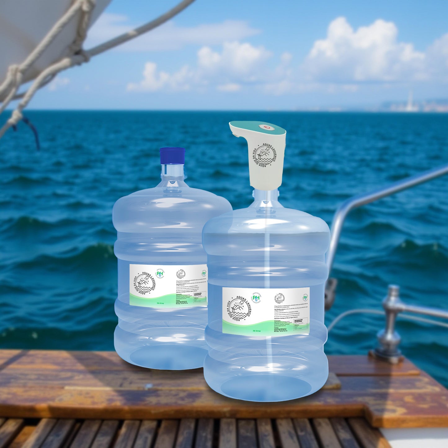 KIT DE BIENVENIDA BOMBA USB + 2 BIDONES 20 LITROS AGUA ALCALINA