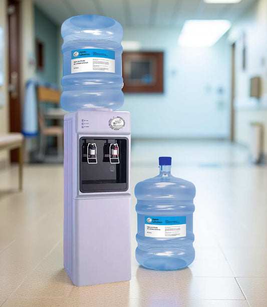 KIT DE BIENVENIDA DISPENSADOR ELÉCTRICO DE PEDESTAL CON COMPRESOR + 2 BIDONES 20 LITROS AGUA PURIFICADA