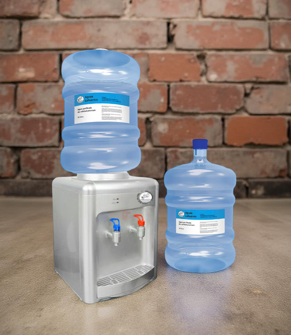 KIT DE BIENVENIDA DISPENSADOR ELÉCTRICO DE SOBREMESA CON VENTILADOR + 2 BIDONES 20 LITROS AGUA PURIFICADA