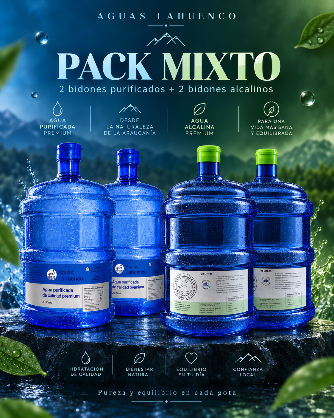 PROMOCIÓN RECARGA 2 BIDONES 20 LITROS RETORNABLE AGUA PURIFICADA + 2 BIDONES 20 LITROS RETORNABLE AGUA ALCALINA