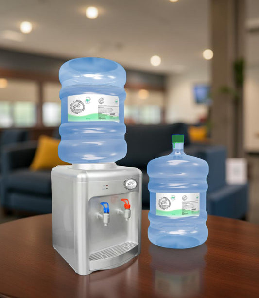 KIT DE BIENVENIDA DISPENSADOR ELÉCTRICO DE SOBREMESA CON VENTILADOR + 2 BIDONES 20 LITROS AGUA ALCALINA
